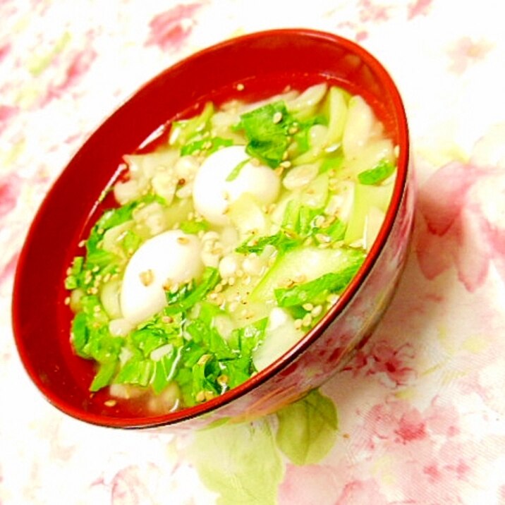 塩麹きのこｄｅ❤青梗菜とうずらの卵の生姜スープ❤